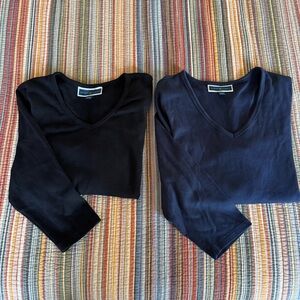 Set of 2! Karen Scott V-Neck T-shirts 3/4 length sleeves. XL. Black, Navy Blue